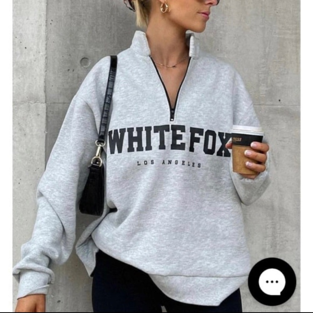White Fox Boutique Gray Oversized Half Zip Hoodie - Size Medium-Large